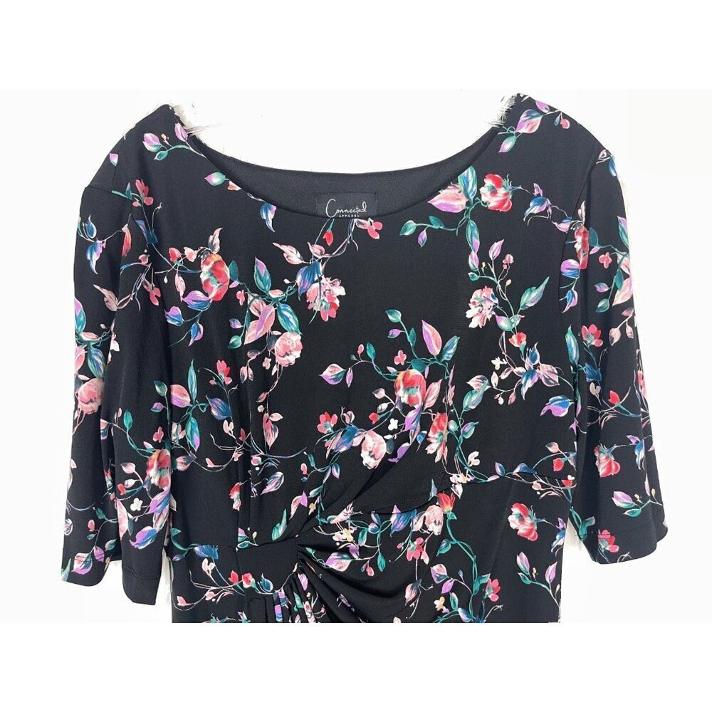 NWOT Connected Apparel Size 14 Half Sleeve Black Floral Dress Knee/Below Knee - Picture 5 of 10